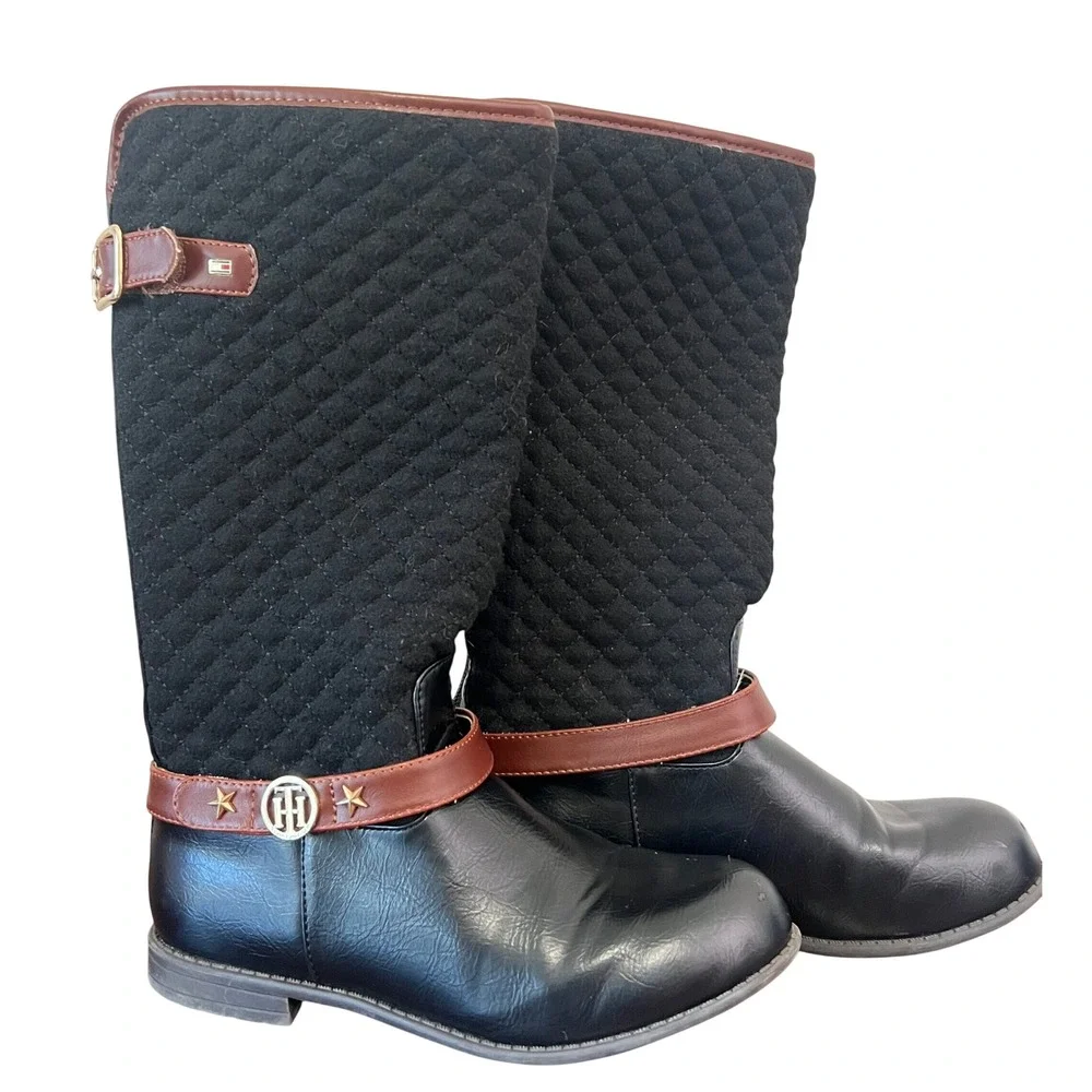 Tommy Hilfiger Girls Andrea Equine Riding‎ Boots Black Cognac Brown Size 3 PM-42